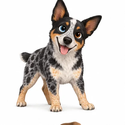 [PLACEHOLDER] Odyssey, a black-and-white stumpy tail cattle dog with one blue eye and one brown eye
